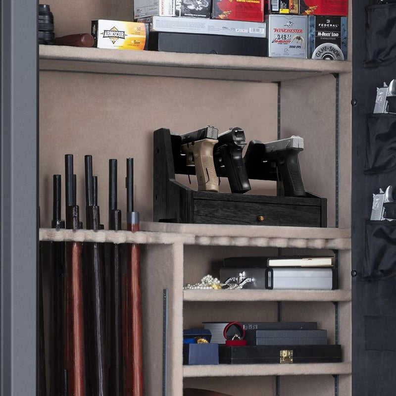 DGWJSU Pistol Rack Gun Safe, Real Wood Handgun Rack Holder for Gun Cabinet Accessories, Rustic Style Gun Rack Organizer for Nightstand, Gifts for Men - Image 3